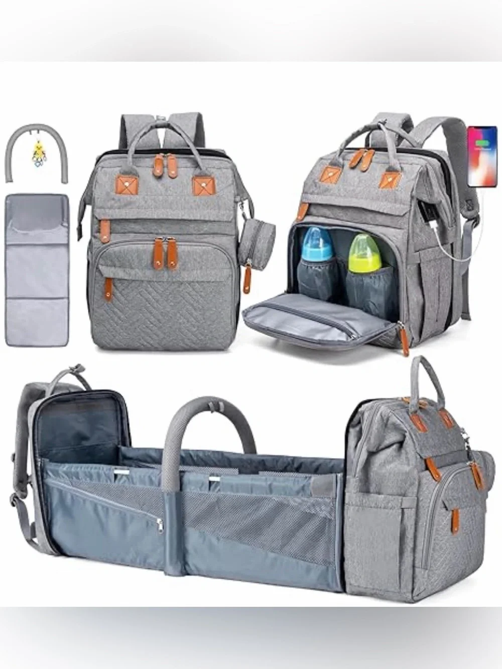 KABAQOO Gray Diaper Bag Backpack with Detachable Changing Table – Used Once